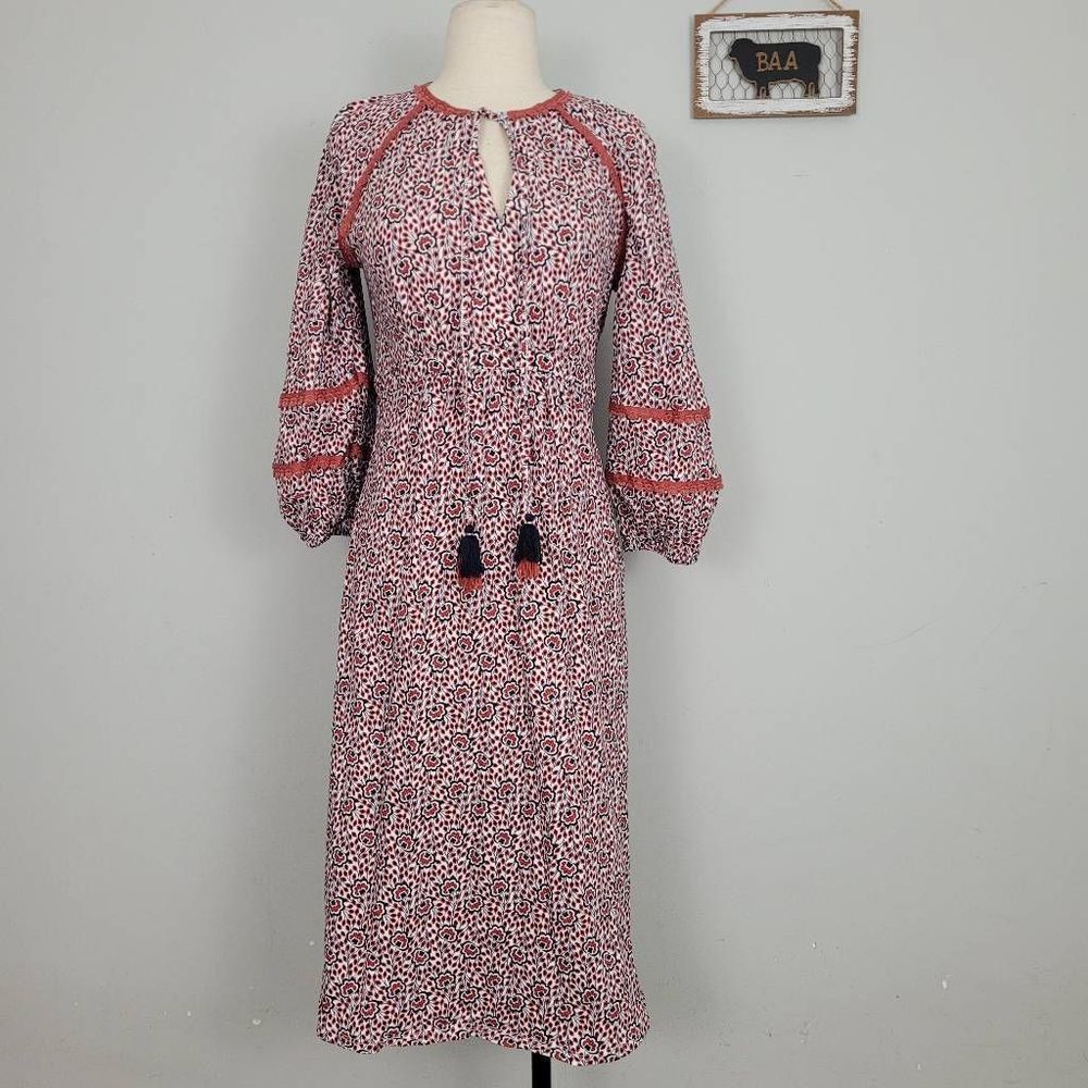 Boden Heidi Jersey Dress Sz 6 Long‎ Floral Bohemian Puff Sleeve Lightweight